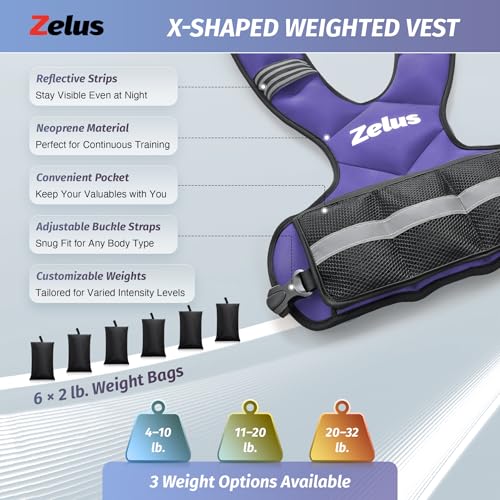 ZELUS Weighted Vest for Men Women,Adjustable 4-32lb Vest, Removable Weights - color: Violet, size: 20-32 lb.
