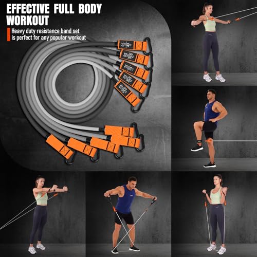 Resistance Bands with Handles, 175lb Exercise Bands for Working Out - color: 375LBS Black Orange