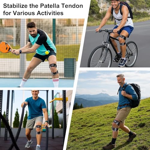 Knee Brace for Men and Women Patellar Tendon Support Strap Adjustable Patella Band Patella Stabilizer Knee Straps for Running - color: Black