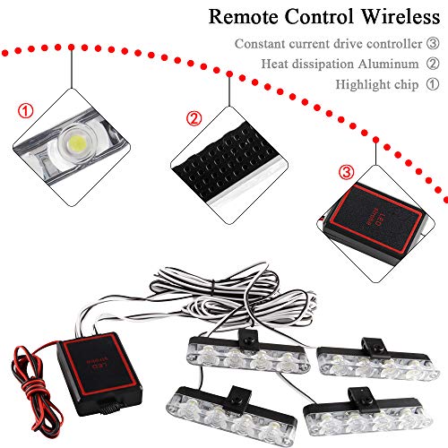 4x4 LED 4 in 1 Surface Mount Grill Light DC12V Remote Emergency Flashing Beacon Lamp Ambulance Police Light Strobe Warning External Light For Truck Trailer Caravan Van (White) - color: White, size: 4 in 1