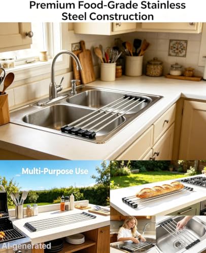 Ahyuan Roll up Dish Drying Rack Over The Sink Kitchen Roll up Sink Drying Rack Portable Dish Drainer Foldable Dish Drying Rack (Black, 17.8''X3.7'') - color: Black, size: Rectangle 17.8 inches x 3.7 inches