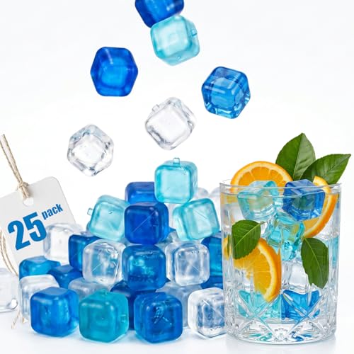 25 Pack Reusable Ice Cubes, Refreezable Plastic BPA-Free Ice Packs for Drinks,Coolers,Lunch Boxes, Non-Diluting Ice Cube without Diluting Drinks for Outdoor Party Ice Bath Coffee Whiskey Beer - size: 25