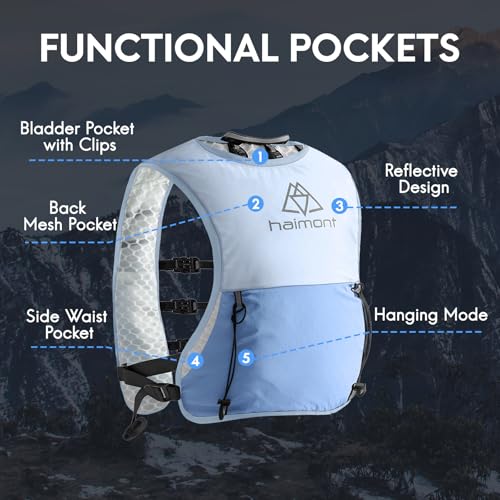 Haimont 5L Trail Running Hydration Vest with Soft Flasks - color: Light Blue, size: Medium