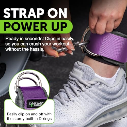 Ankle Straps for Cable Machines, Adjustable, 2 Pack - style: Purple / Gray 2 D-Rings