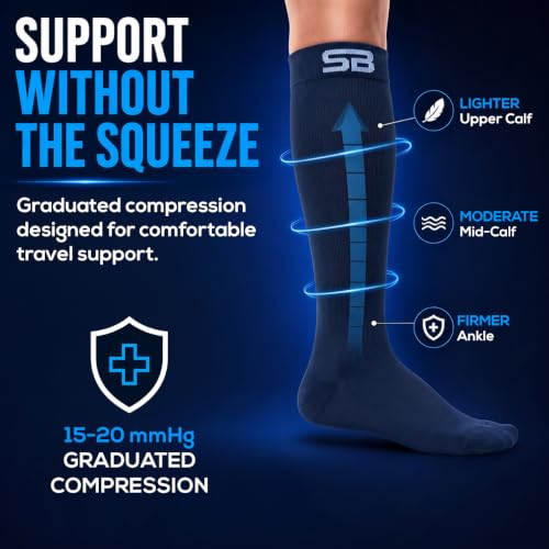 SB SOX Lite Compression Socks for Flying (15–20 mmHg) - color: Solid Navy, size: L/XL