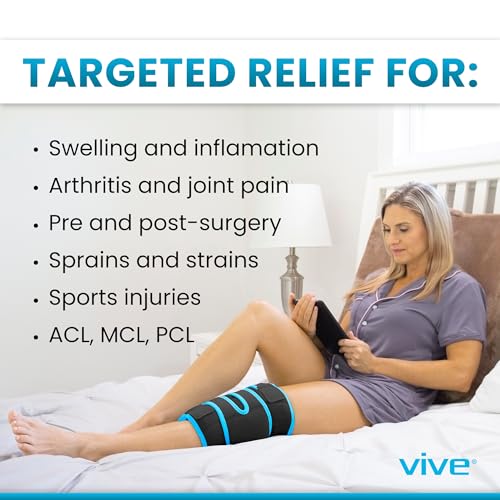 Vive Knee Ice Pack Wrap - Cold/Hot Gel Compression Brace for Pain Relief - color: Black & Blue