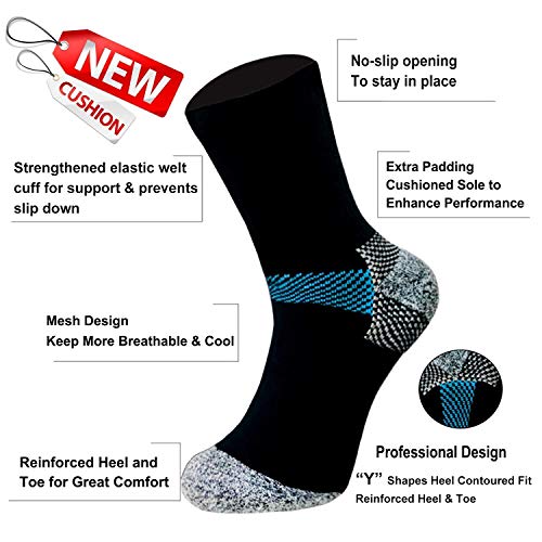 Sooverki Copper Compression Socks Women and Men 6 Pairs - Circulation Arch Support Plantar Fasciitis Running Ankle Socks - color: B3 - 6 Pairs - Black - Crew, size: Large-X-Large