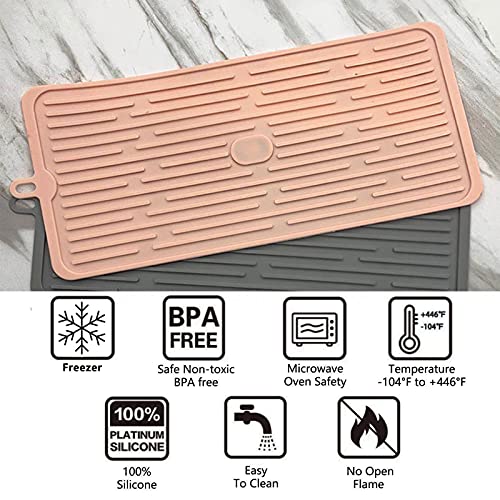 Dish Drying Mat,Large Silicone Drying Mat,Silicone Kitchen Countertop Drying Mat for Pots, Pans, Glassware, Silverware (Pink) - color: M+ (15.3" x 7.8") Pink