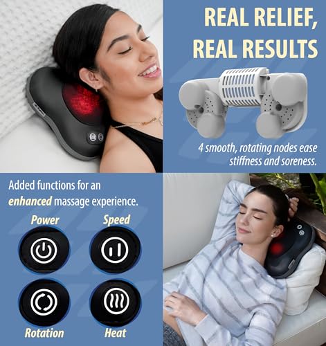 Zyllion ZMA-34 Back and Neck Massager with Heat for Pain Relief, Black - color: Zma-34: Black (2 Speeds)