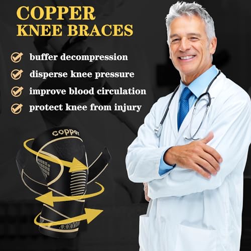 Copper Knee Support Braces with Straps for Men & Women (2 Pack, Medium) - size: Medium