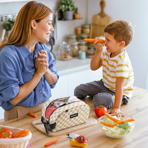 Cerbonny Small Cooler Bag,Freezable Lunch Bag,Built-in ice pack - color: Khaki-Checkered