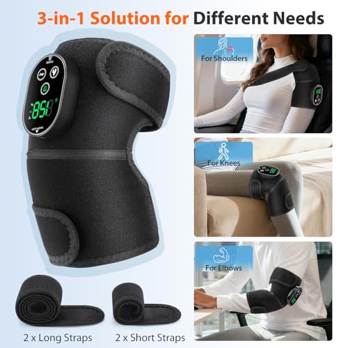 Cordless Knee Heating Pad, Heated Knee Massager with Vibration FSA Eligible - color: Black(pair)