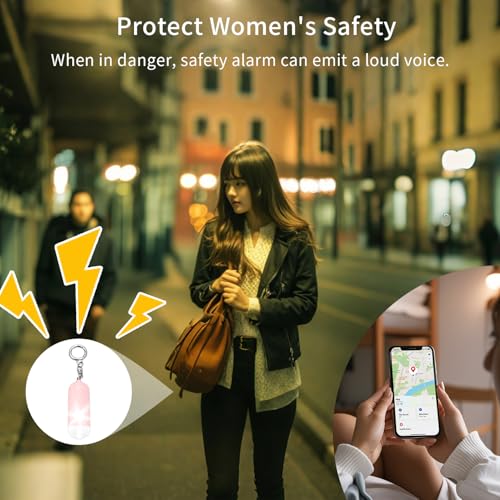 Personal Safety Alarm for Women Work with Apple Find My with 130DB Loud Speaker Safe Sound Personal Security Alarm Keychain with LED Lights Self Defense Keychain Siren (Pink)