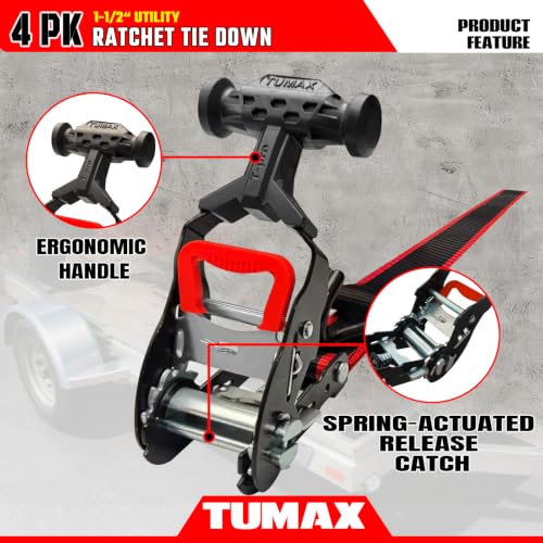 4 PK with Ammo Box, 1.5" x 16 FT Heavy Duty Tie Down Straps - size: 3300lbs-Black