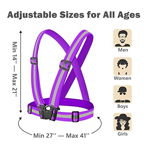 Reflective Strap Safety Vest Gear - 2-10 Pack Adjustable High Visible Reflective Running Gear for Women Men Night - color: Purple x2