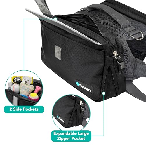 PetAmi Dog Backpack for Medium Large Dogs, Hiking Saddle Bag, Black - color: Black, size: Medium