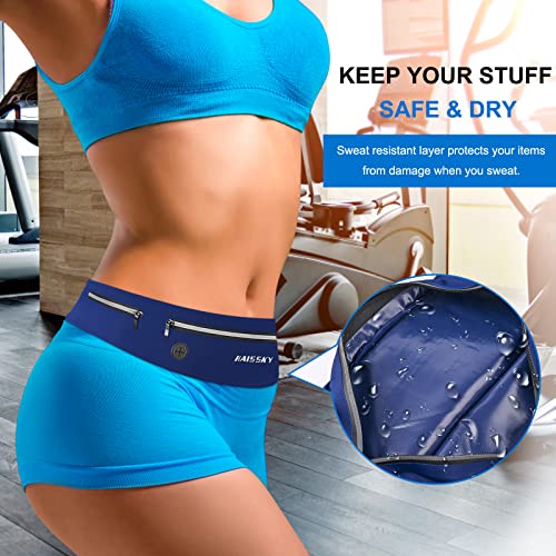 Guzack Slim Running Belt for Phone 6.8'', 3 Pouch Waist Pack - color: Dark Blue