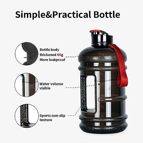 TOOFEEL 2.2 Liter Gym Water Bottle - 100% Leak Proof Big Sports Water Bottle Larger than 74 oz Water Bottle with Visible Volume for Drinking (74oz Transparent Black) - color: Transparent Black, style: 74 oz water bottle