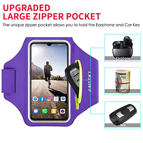 Running Armband with Earphone Pouch Fits Phones up to 6.9" - color: Purple (Up to 6.9''), size: Medium
