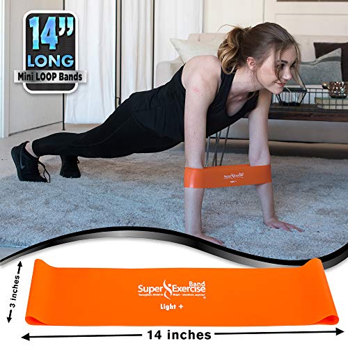 USA 14" x 3" Extra Long Latex Free Mini Loop Bands in 3, 5, 10 Pack Sets. 10 Strengths for Resistance Training, Stretching, Yoga, Toning. Plus an Exclusive iPhone App and E-Book. - color: j. Orange LIGHT+ Loop Band 5 Pack