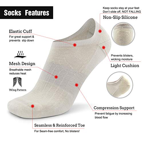 Busy Socks No Show Thin Merino Wool Blend Running Socks with Non-Slip Grips - color: 3 Pairs White, size: Large-X-Large