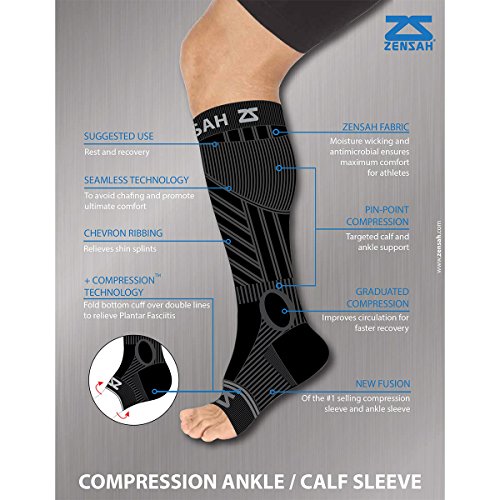 Zensah Ankle/Calf Compression Sleeves- Toeless Socks for Circulation, Swelling for Men and Women