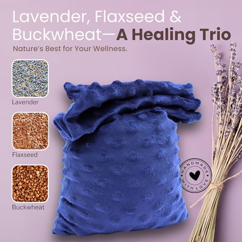 Microwavable Heating Pad for Cramps, Back, Neck & Shoulders – Moist Heat Pad with Lavender, Flaxseed & Buckwheat – Hot & Cold Therapy – Reusable, Non-Electric, 14x5 Inch
