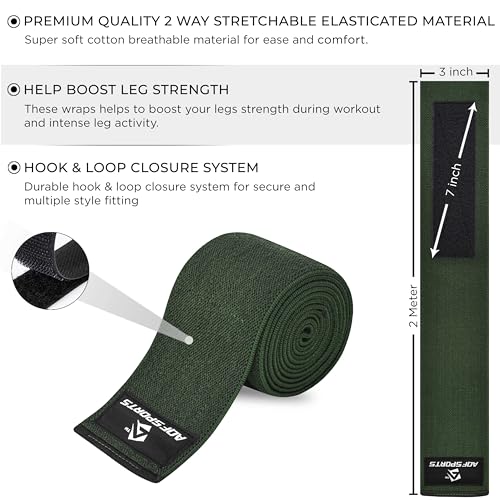 AQF Knee Wraps for Weightlifting Bandage - 78" IPL & USPA Approved (Pair) - color: Military Green