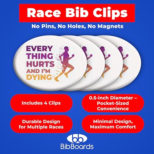 BibBoards bibSNAPS Race Bib Clips, Everything Hurts, 4 Pack - color: Everything Hurts and I'n Dying
