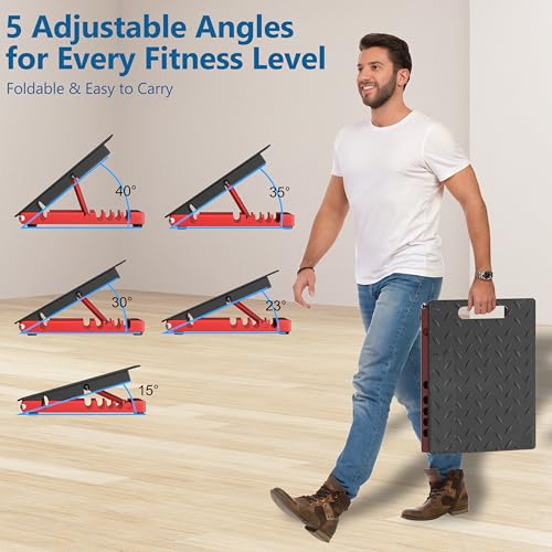 Adjustable Steel Slant Board for Calf Stretching, 5 Angles, 650 lb - color: Red+black