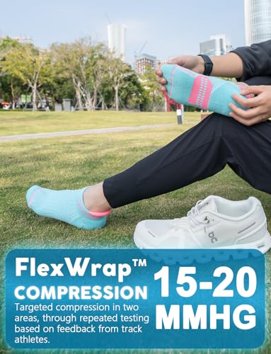 Juclise Women's No Show Compression Running Socks, 3 Pairs - color: Bright Lilac+aqua+dusty Pink, size: Small