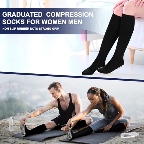3 Pair Non Slip Compression Socks Women Men - color: Black, style: Minimalist
