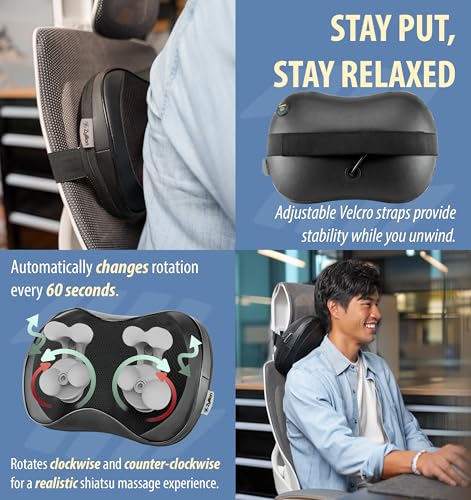 Zyllion ZMA-25 Back and Neck Massager with Heat for Pain Relief, Black - color: Zma-25: Black (8 Nodes)