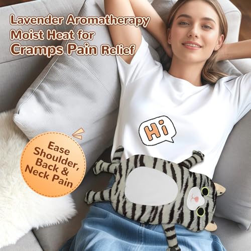 Microwave Heating Pad for Pain Relief, 17" x 9" Microwavable Heating Pads for Cramps, Back Pain, Neck Shoulder, Muscles, Knee, Joints, Natural Heat Pack Moist Heat, Gray Tabby Cat - size: Gray Tabby Cat