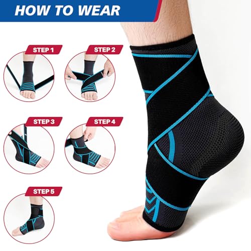 Ankle Brace Plantar Fasciitis Relief, Adjustable Strap Men Women - color: Blue, size: Large