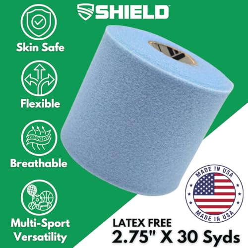 Shield Athletic Underwrap | 2 Roll Pack of PreWrap, Hair Tie, Headband, USA Made, Pre-Wrap Athletic Tape, 2.75" X 30 SYards, Foam Barrier, Flexible, Breathable - color: Carolina Blue