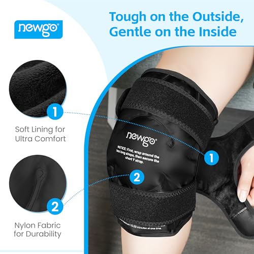 NEWGO Knee Ice Pack Wrap, 360° Full Wrap Cold Compression Sleeve, Black - color: Regular Black 1-pack