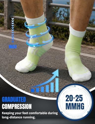 Crew Running Socks Men: Arch Support Cushion Compression Socks - color: F-light Green-3 Pairs, size: 13-16