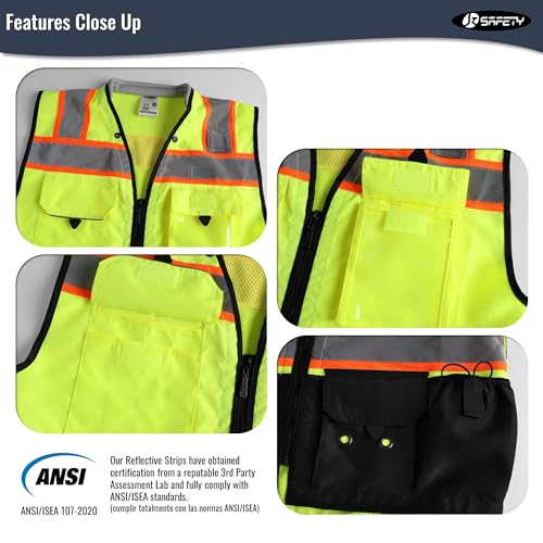 JKSafety Hi-Vis Unisex Surveyor Safety Vest Heavy Duty PPE Inner Pockets ANSI/ISEA Compliant - color: 188-yellowblack, size: X-Large