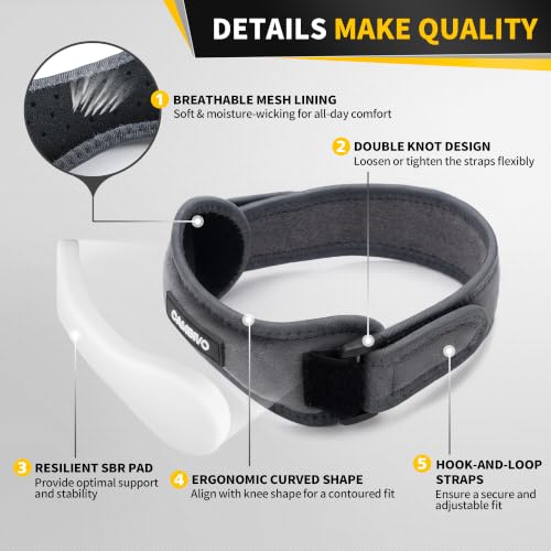 CAMBIVO 2 Pack Patella Tendon Knee Straps, Knee Brace for Women & Men with Extra Straps, Patella Bands for Pain Relief, Osgood Schlatter, Jumper’s Knee, Tendonitis, Running, Basketball, Volleyball - color: Charcoal Gray