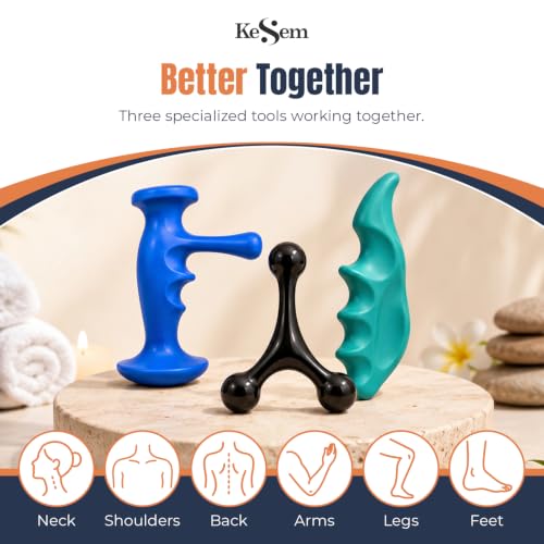 Manual Trigger Point Massage Tool Set, 3 Pack Deep Tissue Massage Tools With Thumb Saver & 3-Legged Massage Knobs, Handheld Pressure Point Massager For Neck, Back, Shoulders, Legs, Feet & Full Body