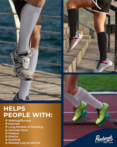 Pembrook 3 Pairs Copper Compression Socks 15-20 mmHg | Graduated Support - color: Black/ White/Gray - 3 Pairs, size: Large