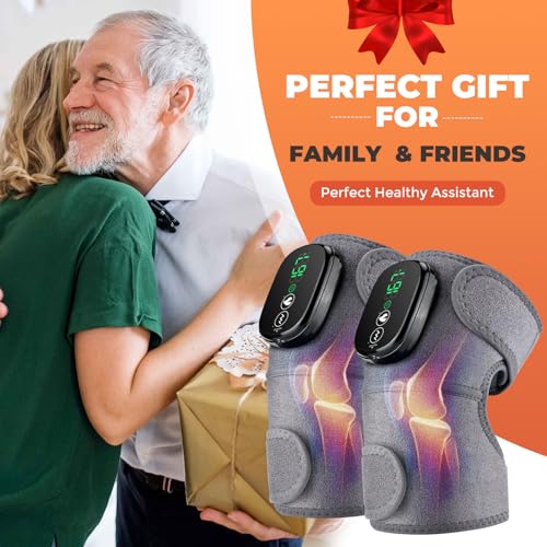 Cordless Knee Massager with Heat, 3-in-1 Heated Knee Massager for Knee Elbow Shoulder Wrap with 3 Vibration & Heating Modes (2 PACK) - style: Grey 2 Pack