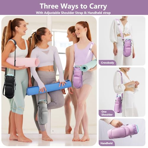 linmaya Water Bottle Carrier Bag,Water Bottle Holder with Straps Phone Pockets Fits Stanley IceFlow Owala 16/24/32/40oz Tumbler - color: Purple, size: 16-40 Oz wihtout Handle