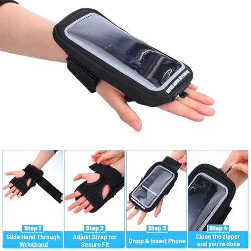 Amabro Wristband Phone Holder for Running, Forearm Armbands with Adjustable Lanyard, Non Slip Clear Crossbody Phone Pouch Purse with Card Slot for Walking Running Workout