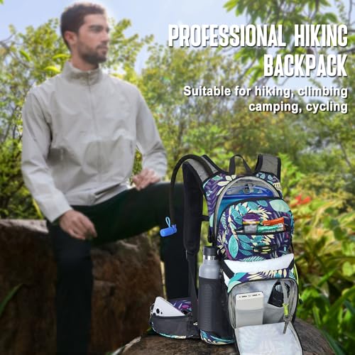 N NEVO RHINO Hydration Backpack, 18L Hiking Backpack with 3L Water Bladder - color: blue print