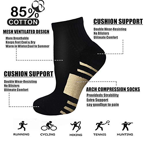 Iseasoo Ankle Compression Socks for Women Men, 5 Pairs Copper Running Socks - color: A01-5 Black, size: Large-X-Large