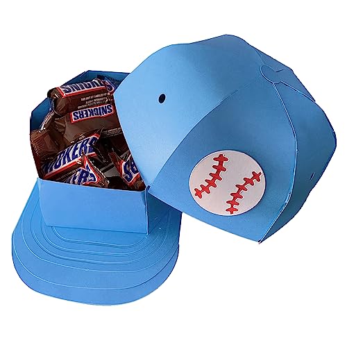 Baseball Cap Gift Box Cardstock Pieces (2 Sets) - Blue Baseball Hat Treat Box Pieces, DIY Craft Kit Gift Idea, 6”x7.5”x4”, Assembly Required