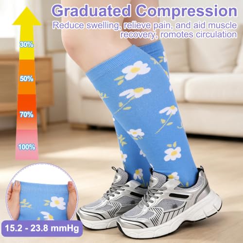 Jspupifip 6 Pairs Plus Size Compression Socks for Women, Wide Calf - color: Black, Pink, Blue, White, Gray, Purple, size: 4X-Large