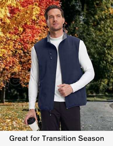 fit space Men's Lightweight Vest Softshell Sleeveless Windproof Jacket with Zipper Pocket Cycling Travel Hiking Running Golf - color: Navy, size: Large